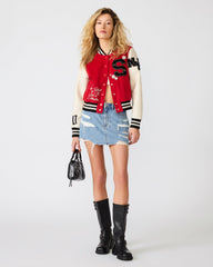 ROONEY Lava Flow Long-Sleeved Varsity Bomber Women's Jacket | Steve Madden