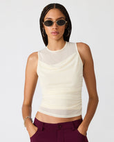 ROMAN Cream Knit Mesh Ruched Sleeveless Women's Top | Steve Madden