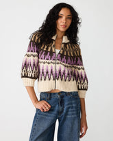 ADLEY Multi Zip-Up 3/4 Sleeve Bubble Women's Sweater Top | Steve Madden