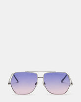 GRAYSEN Silver Frame Aviator Blue Gradient Lens Sunglasses | Steve Madden