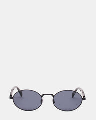LANDY Black Frame Oval Black Lens Sunglasses | Steve Madden