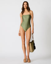 SHINE BRIGHT ONE PIECE SWIMSUIT Olive Women's Bandeau One-Piece Swimsuit | Steve Madden