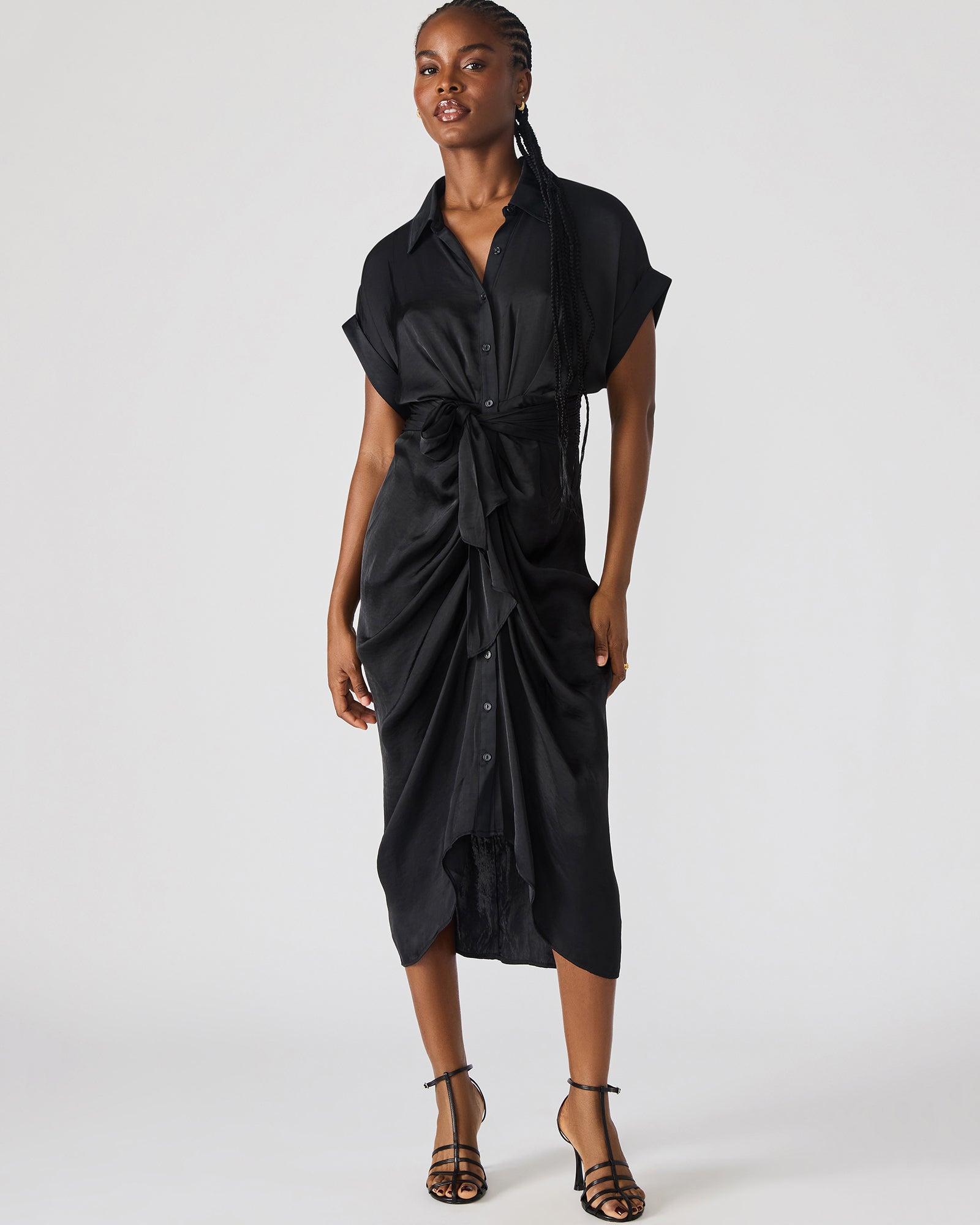 TORI Black Button Up Collared Midi Dress | Steve Madden