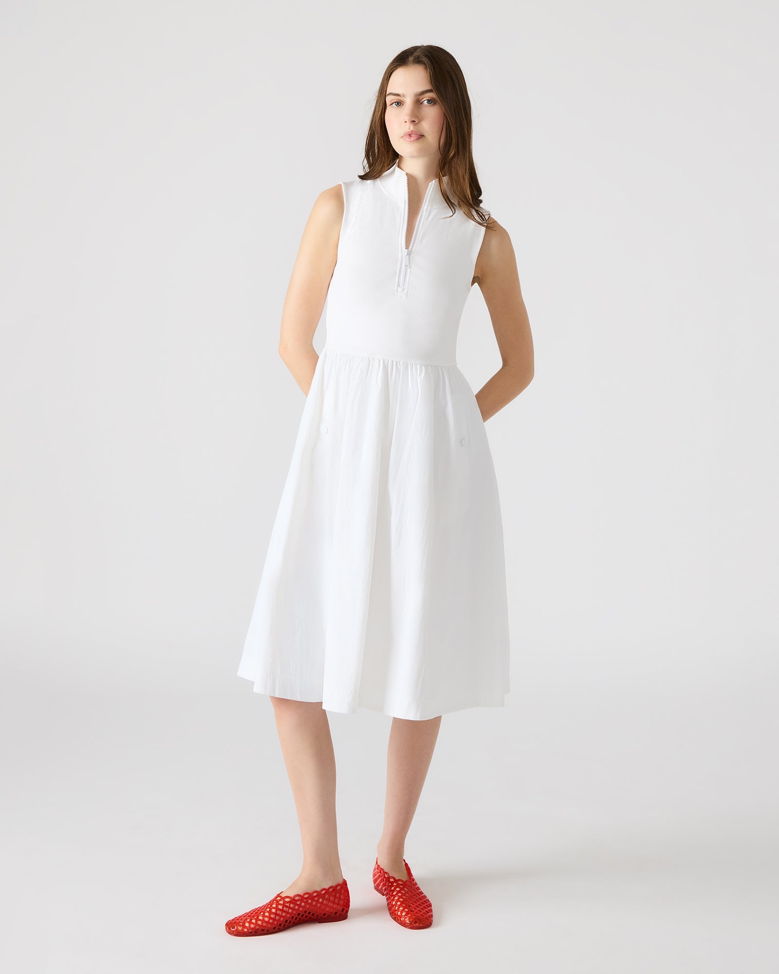 BERLIN White Women's Mock Neck Midi Dress | Steve Madden