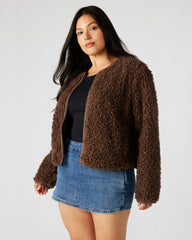 TEDDY Jacket Brown | Women's Collarless Sherpa Jacket | Steve Madden