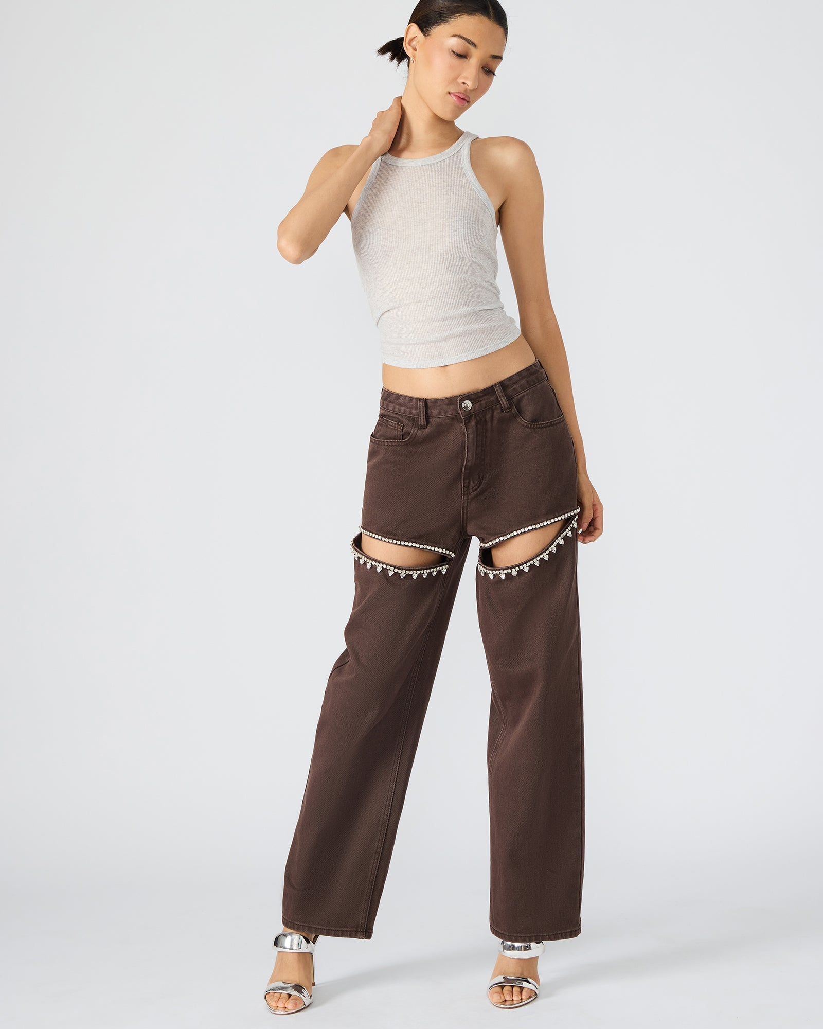 TAYLOR Jean Cocoa Brown Women's Cutout Jeans | Steve Madden