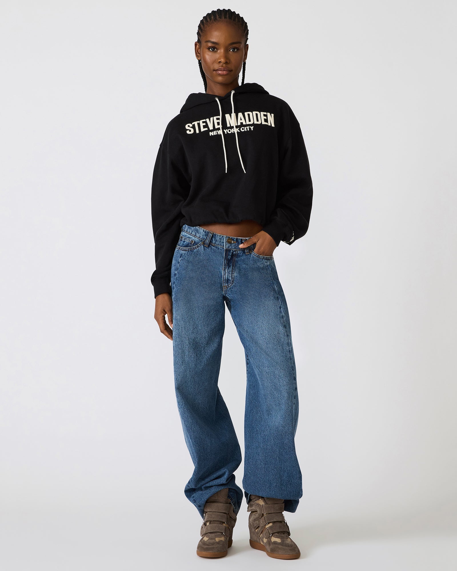 SM Black Logo Long-Sleeved Women's Hoodie | Steve Madden