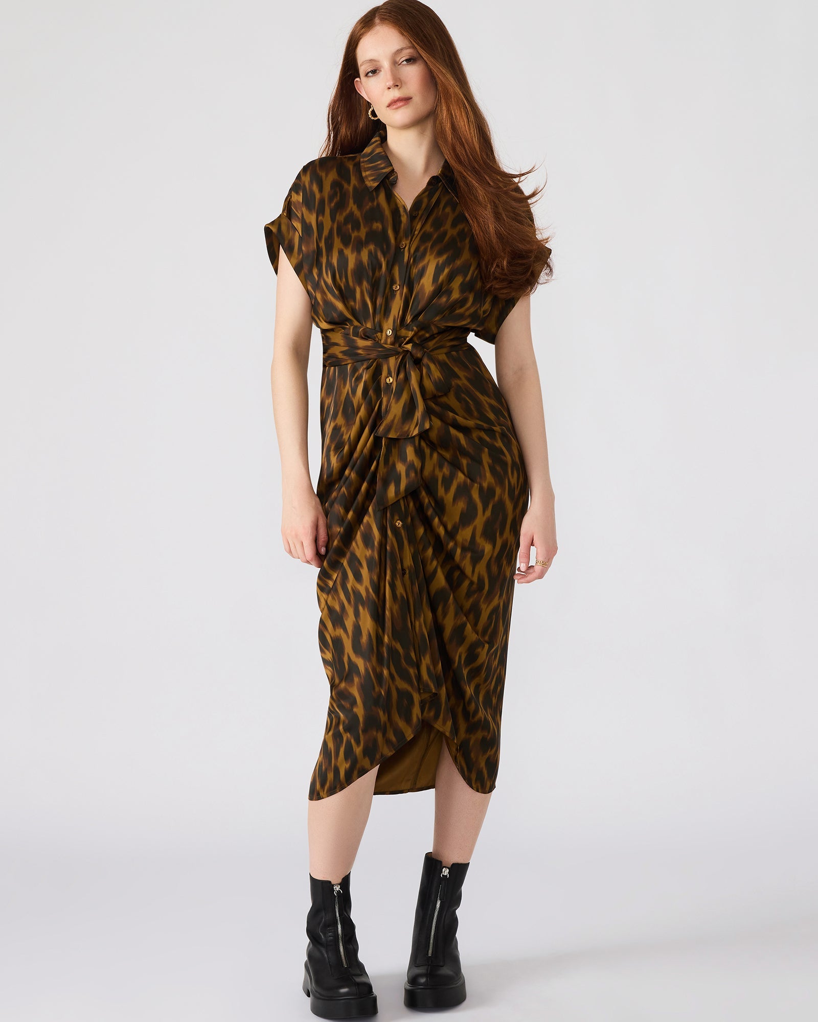 TORI Leopard Button Up Collared Midi Dress | Steve Madden