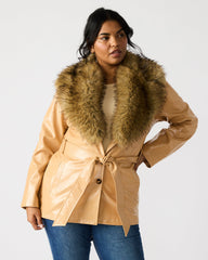 BOWERY Coat Tan | Women's Faux Leather Button-Up Coat | Steve Madden