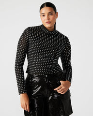 MELVINA Top Black | Women's Long-Sleeved Mesh Fabric Embellished Top | Steve Madden