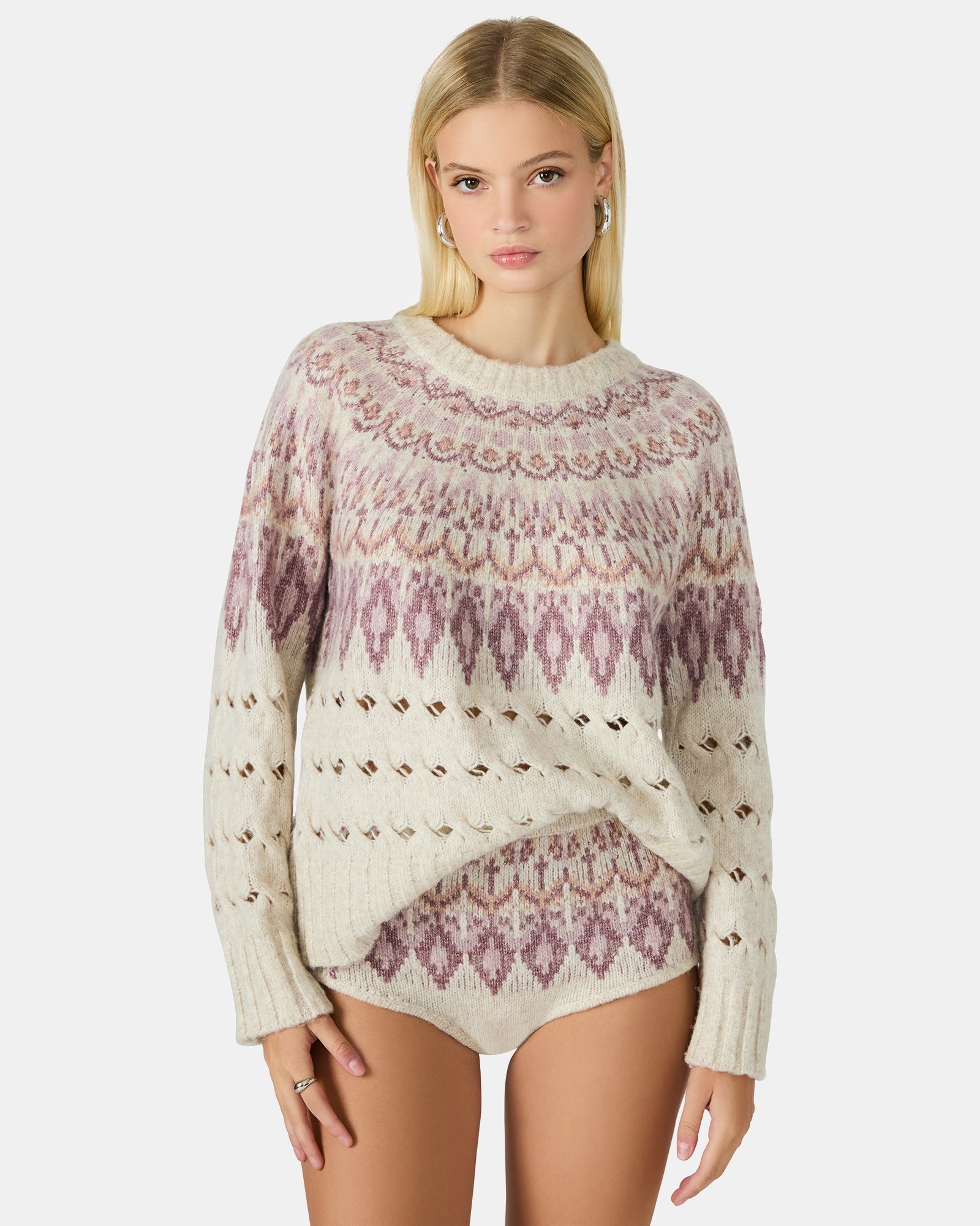 SUZETTE Multi Women's Fair Isle Long-Sleeved Pullover Sweater | Steve Madden