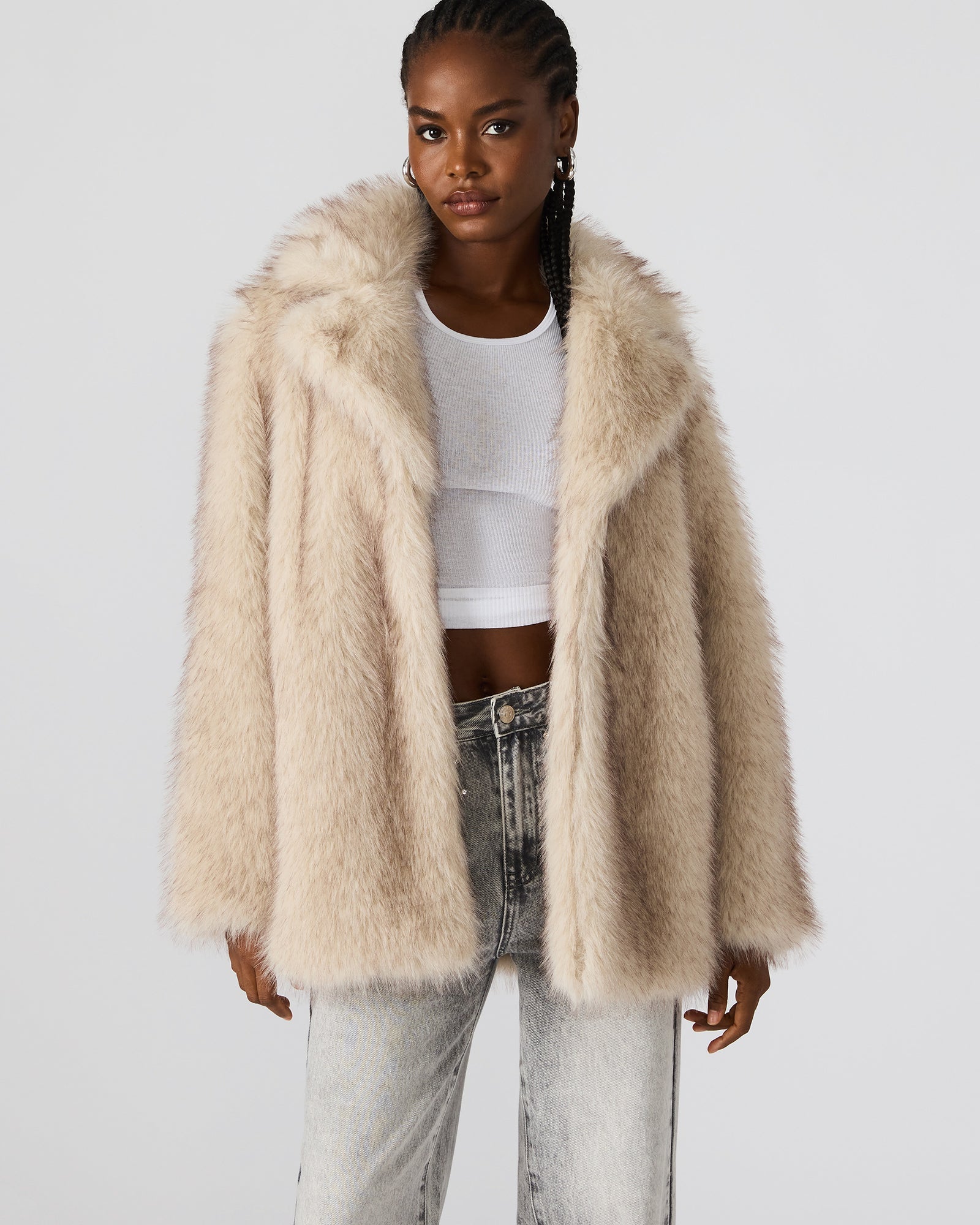 KINDRA Natural Faux Fur Collared Women's Coat | Steve Madden