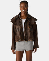 VARVARA Chocolate Long-Sleevd Faux Leather Women's Jacket | Steve Madden