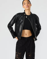 JETT Black Long-Sleeved Faux Leather Zip-Up Women's Jacket | Steve Madden