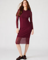 HAILEE Wine Long-Sleeved Mesh Pull-On Mock Neck Midi Women's Dress | Steve Madden