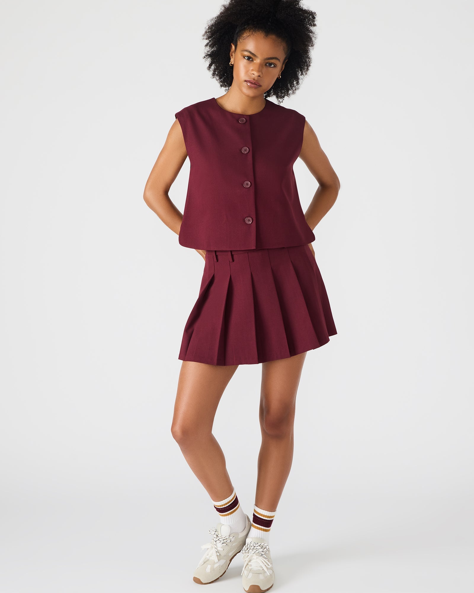 MARGO Wine Pleated Women's Mini Skirt | Steve Madden