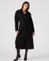 ENORA Black Long-Sleeved Button-Up Collared Women's Trench Coat | Steve Madden