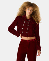 TONIA Red Velvet Button-Up Long-Sleeved Women's Blazer Jacket | Steve Madden