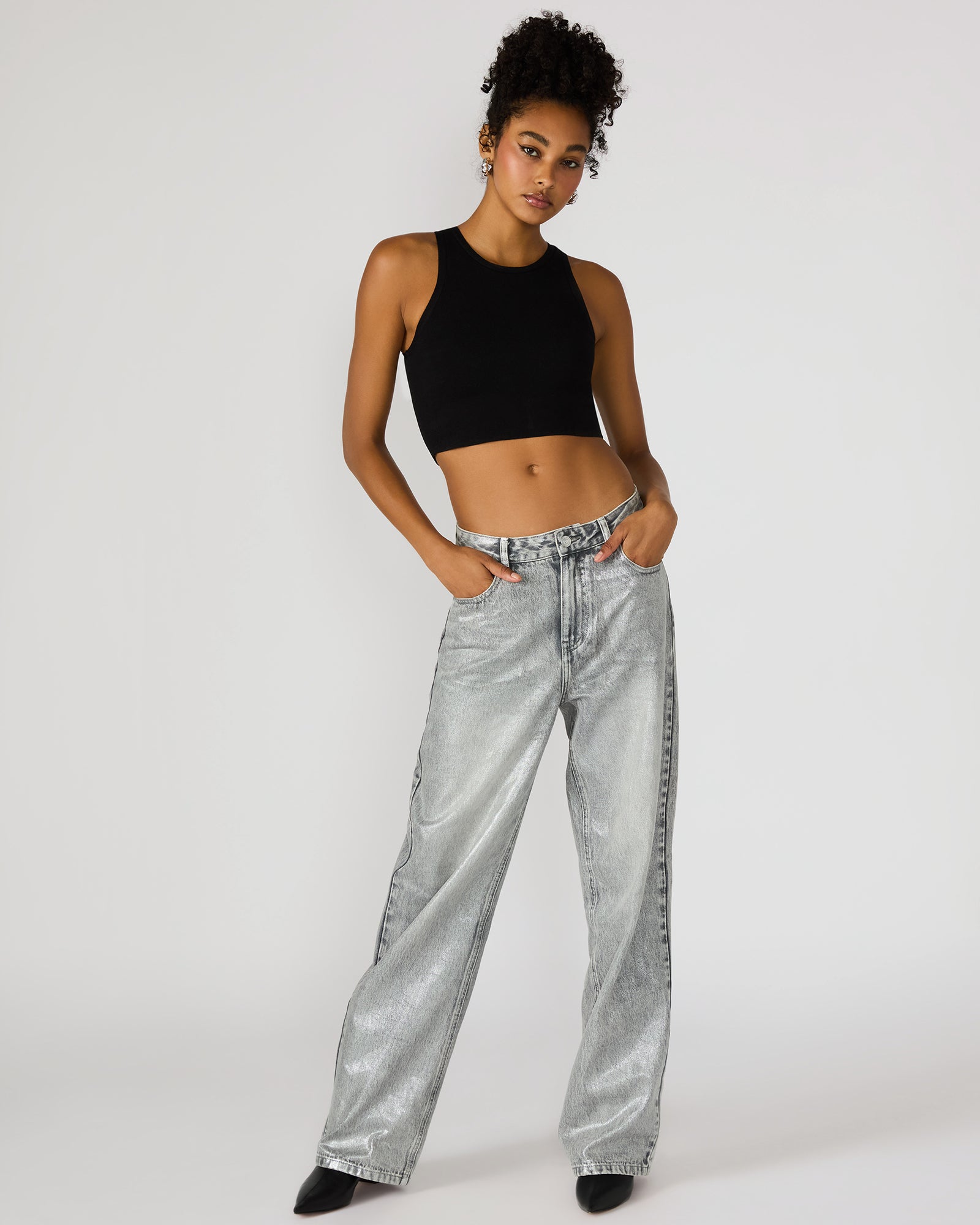 ZO Silver Straight-Leg Metallic Women's Jeans | Steve Madden