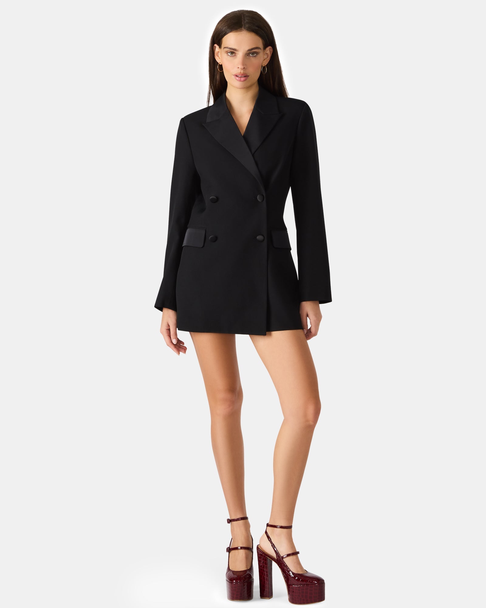 MERIDIA Black Long-Sleeved Button-Up Collared Women's Jumpsuit One-Piece | Steve Madden