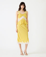 CINTHIA Golden Lime Sleeveless Lace Trim Women's Top | Steve Madden