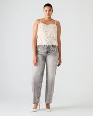 BLAKELYN Ivory Feather Sequin Embellished Women's Top | Steve Madden