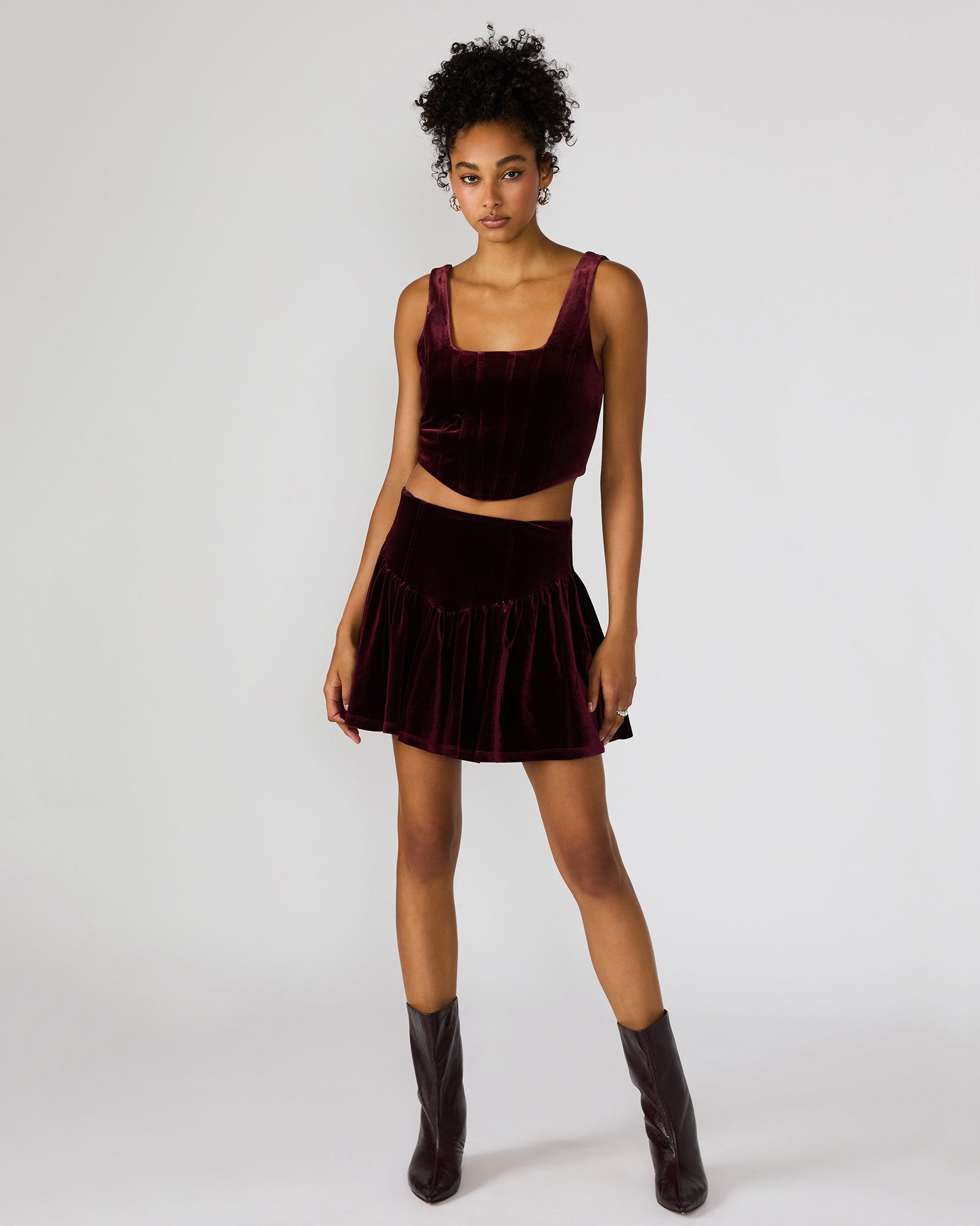 JAYLA Wine Flowy Velvet Women's Mini Skirt | Steve Madden