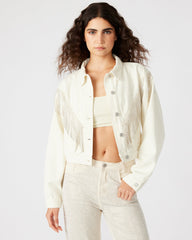 CANYON Denim Jacket Cream | Women's Rhinestone Fringe Jacket | Steve Madden
