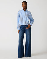 TESS Estate Blue Long-Sleeved Button-Up Women's Top | Steve Madden