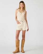 NATASHA Natural Bustier Front-Zip Halter Corset Women's Top | Steve Madden