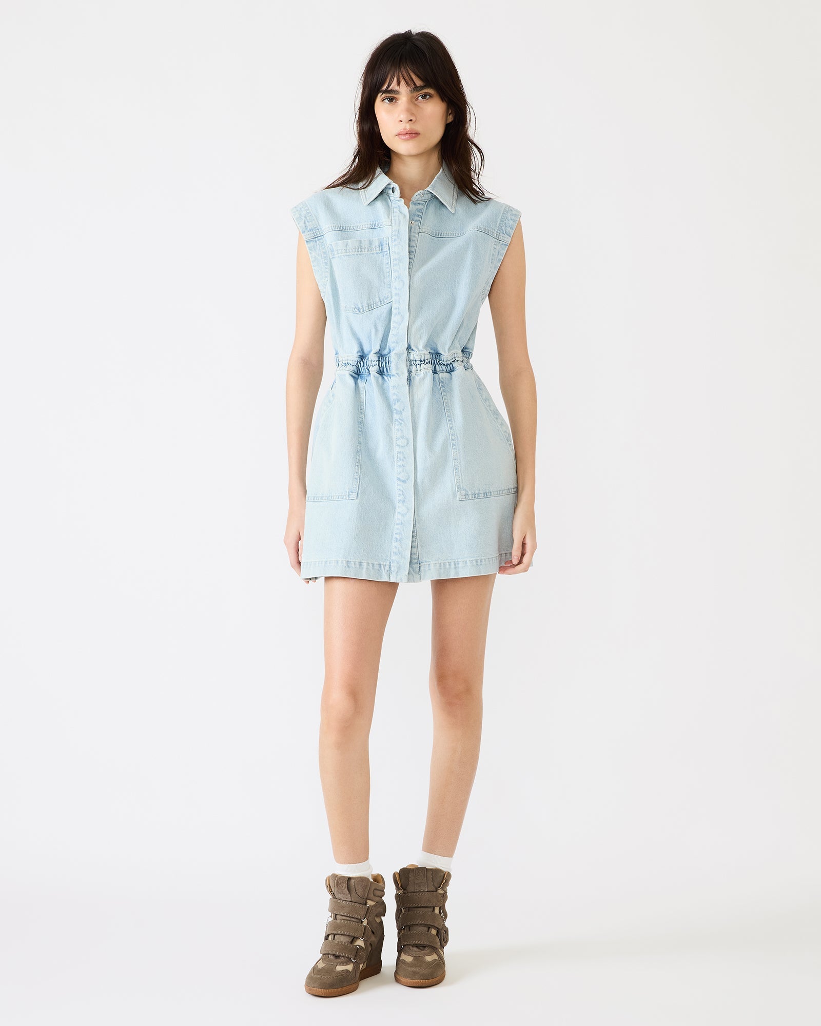 ROBBIE Sulphur Spring Denim Zip-Up Collared Women's Mini Dress | Steve Madden