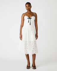 JULIARA White Eyelet Corset Women's Midi Dress | Steve Madden