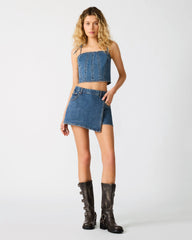 BRIGHTIN Blue Heather Denim Asymmetrical Set Women's Skort | Steve Madden