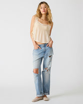 EASTEN Cream Sleeveless Lace Pintuck Women's Top | Steve Madden