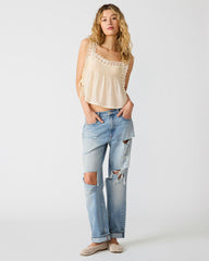 EASTEN Cream Sleeveless Lace Pintuck Women's Top | Steve Madden