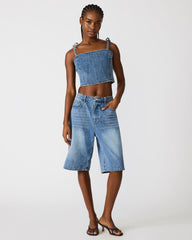 MEAGHAN Blue Heather Denim Tie Straps Women's Crop Top | Steve Madden