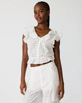 MAYRA White Button-Up Eyelet Ruffles Set Women's Top | Steve Madden
