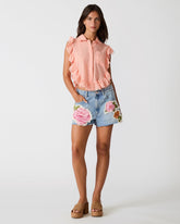 ADELINE Apricot Gelato Eyelet Button-Up Ruffles Women's Top | Steve Madden