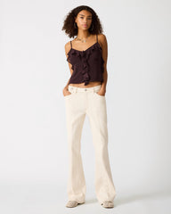 ROUE Chocolate Front-Tie Ruffle Sleeveless Women's Top | Steve Madden