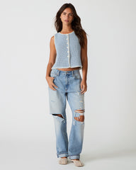 ANNYA Blue Ice Sweater Vest Button-Up Women's Top | Steve Madden