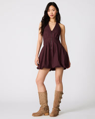 DIANNA Chocolate Zipper Bubble Halter Women's Mini Dress | Steve Madden