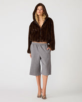 MAVIS Wolf Brown Faux Fur Zip-Up Women's Jacket | Steve Madden