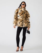 ALEXX Black Multi Faux Fur Belted Women's Coat | Steve Madden