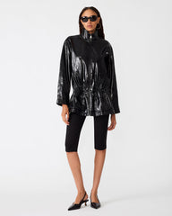 BANKS Black Faux Leather High-Neck Cinched Women's Jacket | Steve Madden
