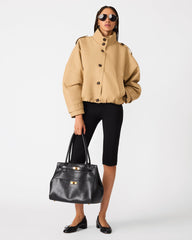 FAYDEN Medium Khaki Button-Up High-Neck Collar Women's Jacket | Steve Madden