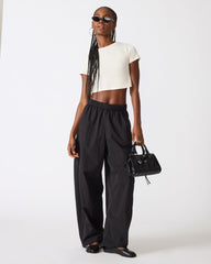 KHODA Black Slouchy Wide-Leg Mid-Rise Women's Pant | Steve Madden