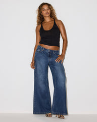 THE GOLDIE French Blue Low-Rise Wide-Leg Denim Women's Jeans | Steve Madden