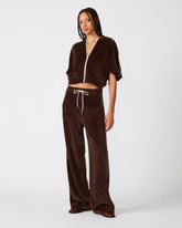 VELOUR TRACK Dark Espresso Stripes Wide Leg Women's Pants | Steve Madden