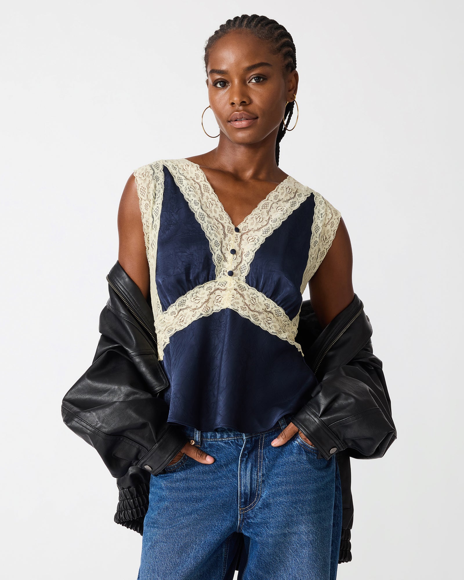 ELINOR Midnight Sleeveless Lace Women's Top | Steve Madden