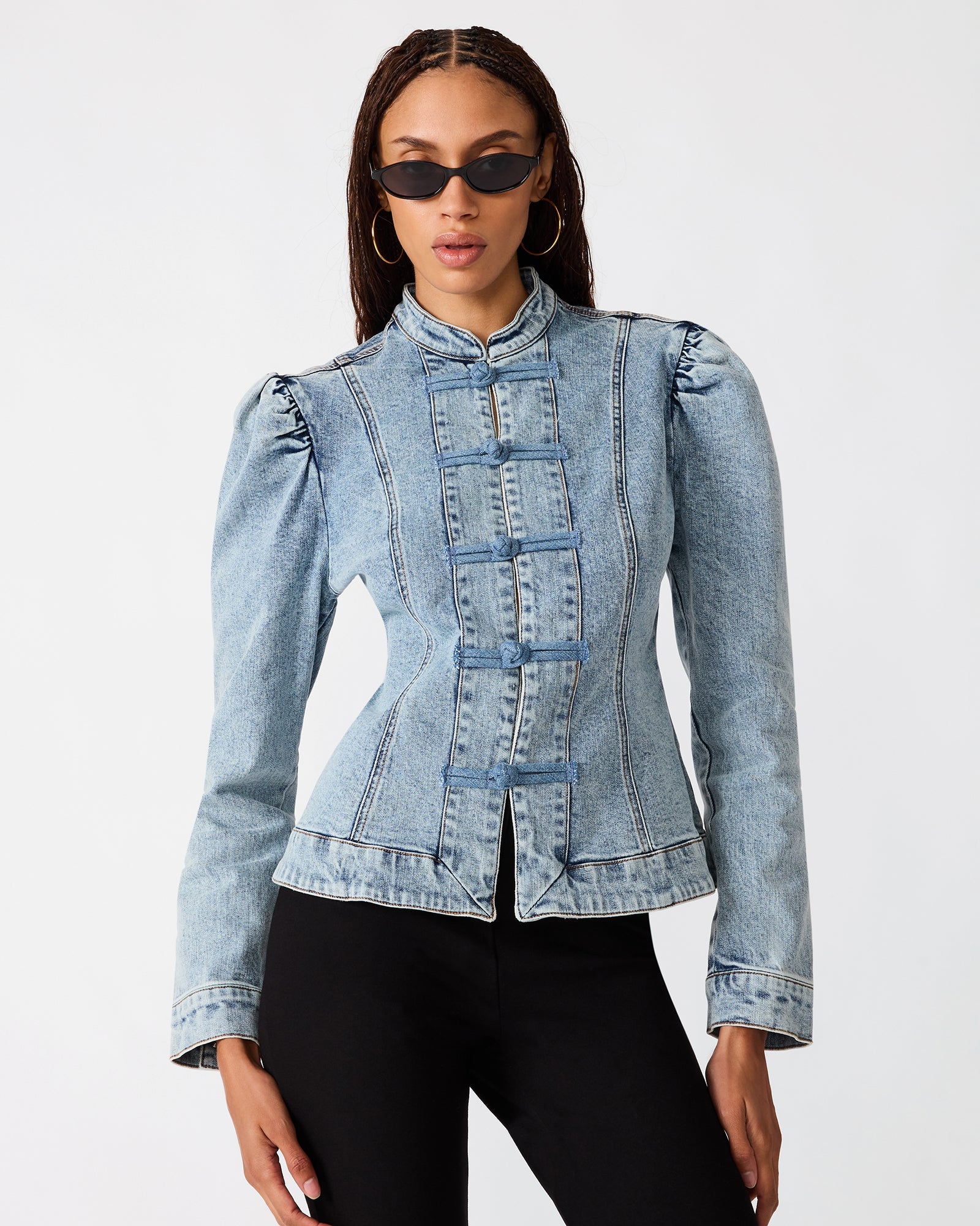 ABERDEEN Vintage Blue Denim Puff Sleeve Women's Top | Steve Madden